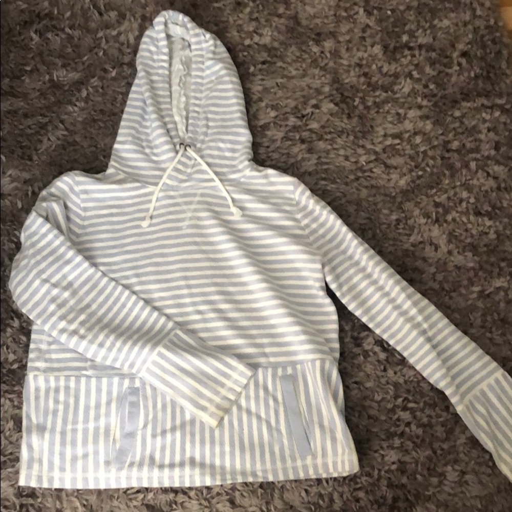 Blue & White Striped Hoodie Sweater
